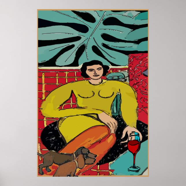 Lady Matisse, Dachshunds and Red Wine Poster (Front)