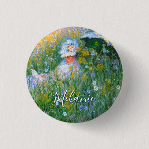 Lady of Claude Monet Painting Dans La Prairie 1 Inch Round Button