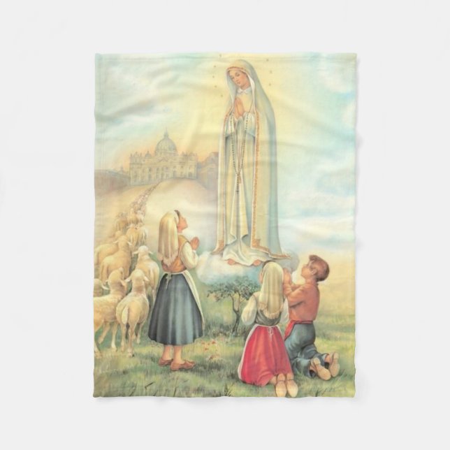 Lady of Fatima Three Children Sheep Church Fleece Blanket (Front)