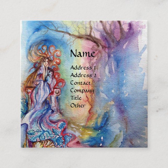 LADY OF LAKE , Magic and Mystery ,Blue Fantasy Square Business Card (Front)