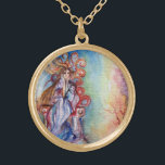LADY OF LAKE  / Magic and Mystery Gold Plated Necklace<br><div class="desc">Colourful , whimsical , romantic, symbolist contemporary watercolor painting in soft blue, pink , red, purple, violet, white colours for a spiritual, mystic Celtic legend by Alessandro Lumini 1989 .This cool and artistic design is also a beautiful gift for special occasions , birthdays , weddings, Christmas, holiday, Valentine's Day, Mardi...</div>
