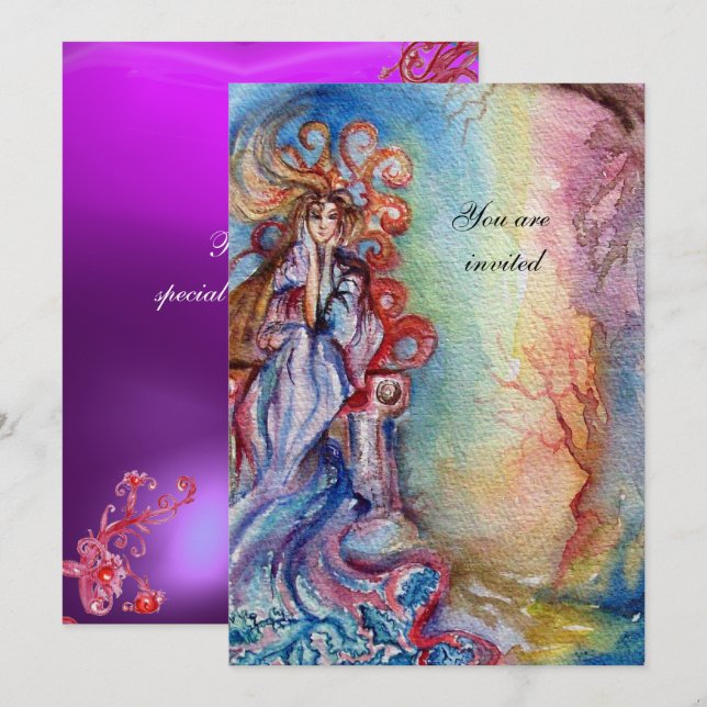 LADY OF LAKE , vibrant  blue pink gem purple Invitation (Front/Back)