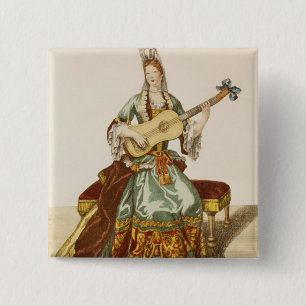 Lady of Quality Playing the Guitar, fashion plate, 2 Inch Square Button