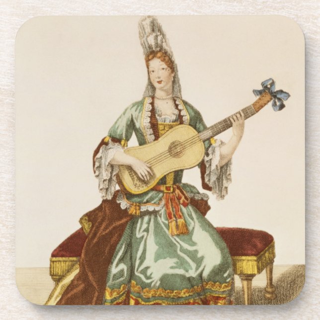 Lady of Quality Playing the Guitar, fashion plate, Coaster (Front)