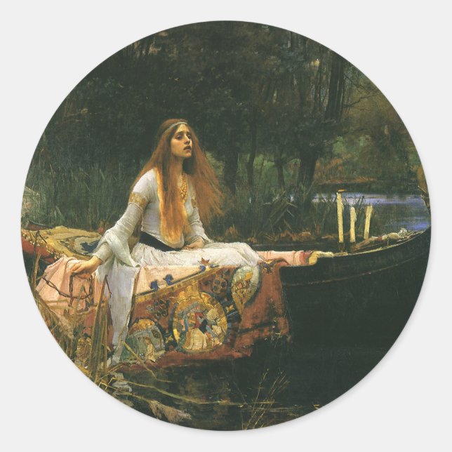 Lady of Shalott On Boat by John William Waterhouse Classic Round Sticker (Front)