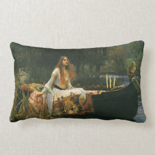 Lady of Shalott On Boat by John William Waterhouse Lumbar Pillow