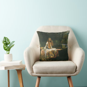 Lady of Shalott On Boat by John William Waterhouse Throw Pillow