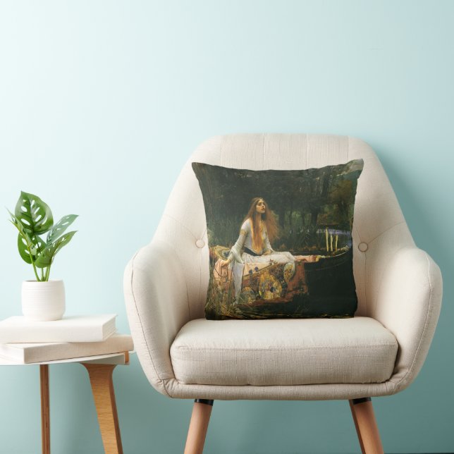 Lady of Shalott On Boat by John William Waterhouse Throw Pillow (Chair)