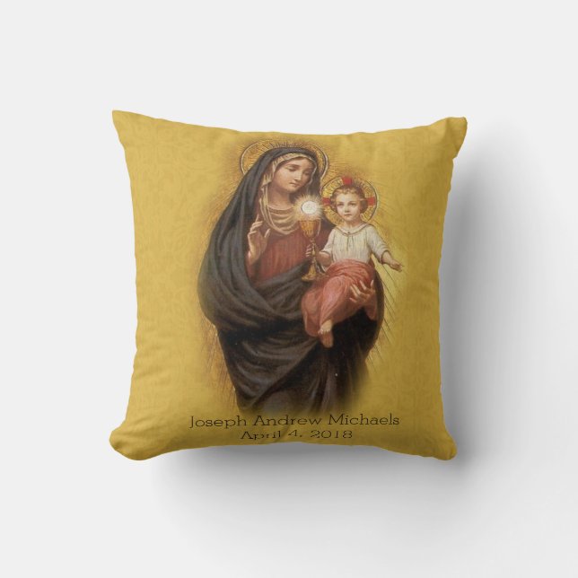 Lady of the Blessed Sacrament Mary Jesus Communion Throw Pillow (Front)