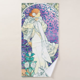 Lady of the Camelias, Alphonse Mucha Bath Towel