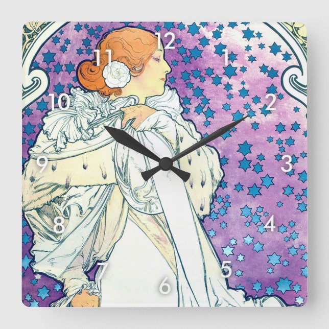 Lady of the Camelias, Alphonse Mucha Square Wall Clock (Front)