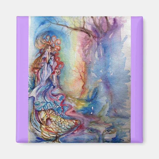 LADY OF THE LAKE Pink Blue Fantasy Watercolor Magnet (Front)