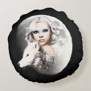 Lady of the Moon Round Pillow