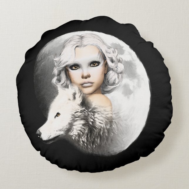 Lady of the Moon Round Pillow (Back)