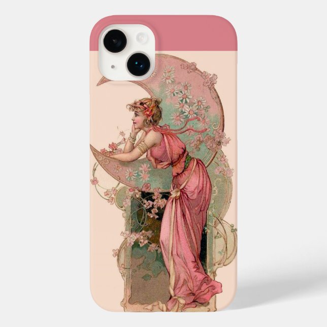 LADY OF THE MOON WITH FLOWERS IN PINK Case-Mate iPhone CASE (Back)
