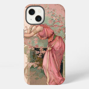LADY OF THE MOON WITH FLOWERS IN PINK iPhone 13 CASE
