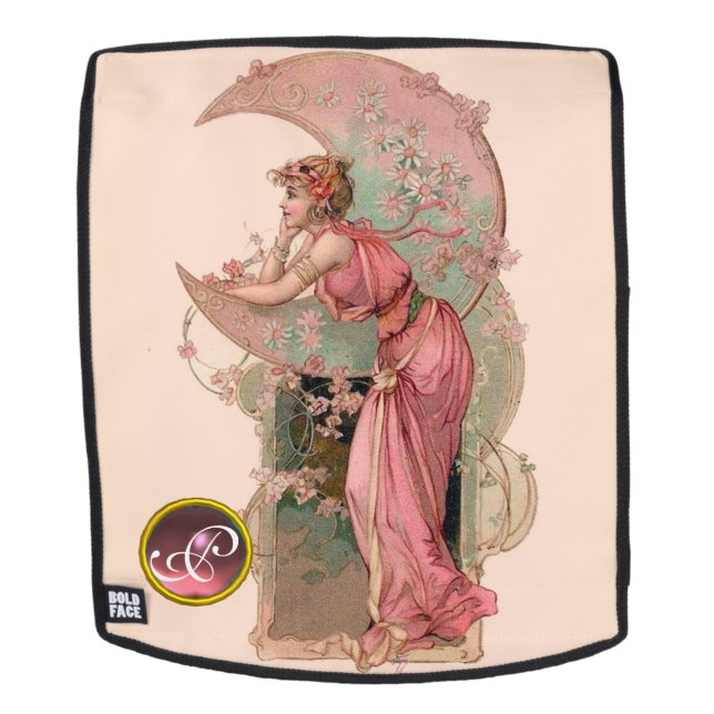 LADY OF THE MOON WITH FLOWERS IN PINK MONOGRAM BACKPACK (Removable Face)