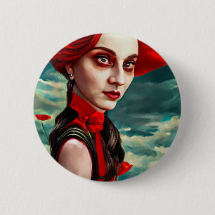 Lady of the Poppy Flowers fantasy original Art 2 Inch Round Button