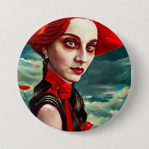 Lady of the Poppy Flowers fantasy original Art 3 Inch Round Button