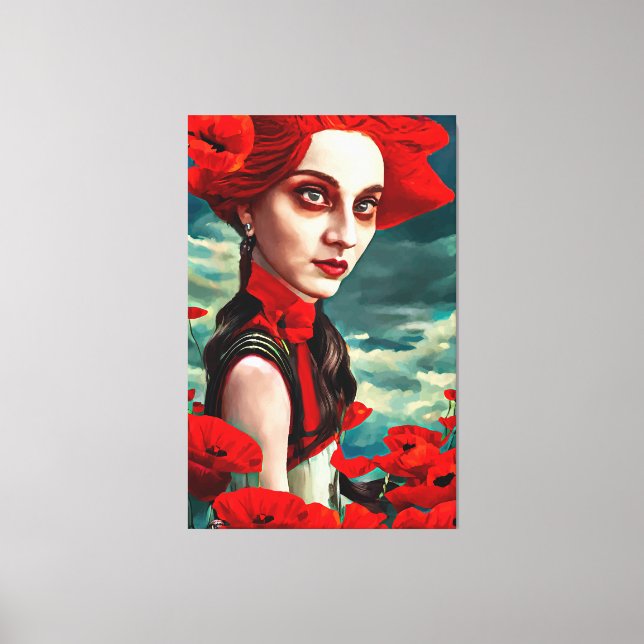 Lady of the Poppy Flowers fantasy original Art  Canvas Print (Front)