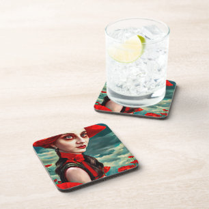 Lady of the Poppy Flowers fantasy original Art Coaster