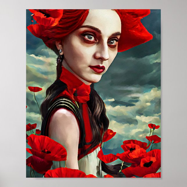 Lady of the Poppy Flowers fantasy original Art Poster (Front)
