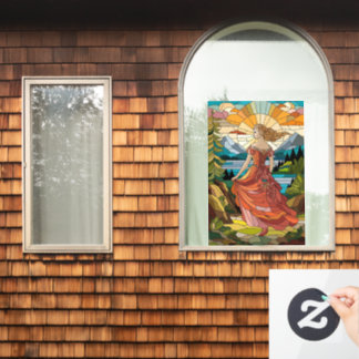 Lady of the Scenic Vista: Stained Glass Elegance Window Cling