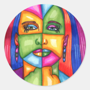 Lady Of The Stars Abstract Woman Original art  Classic Round Sticker