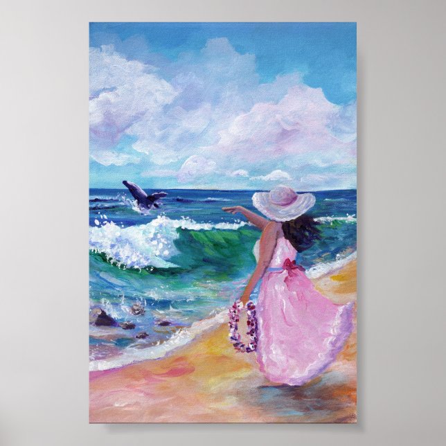 Lady on Beach with Whale Poster (Front)