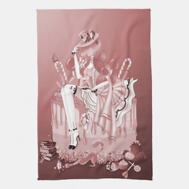 Lady on Birthday Cake Tea Towel (Vertical)