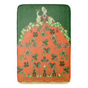 LADY ORANGE AND SHAMROCKS St. Patricks Day Green Bath Mat