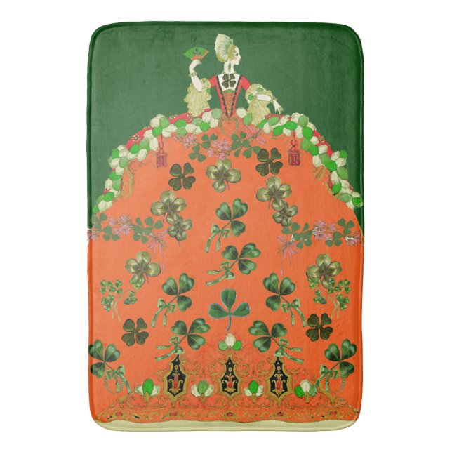 LADY ORANGE AND SHAMROCKS St. Patricks Day Green Bath Mat (Front Vertical)