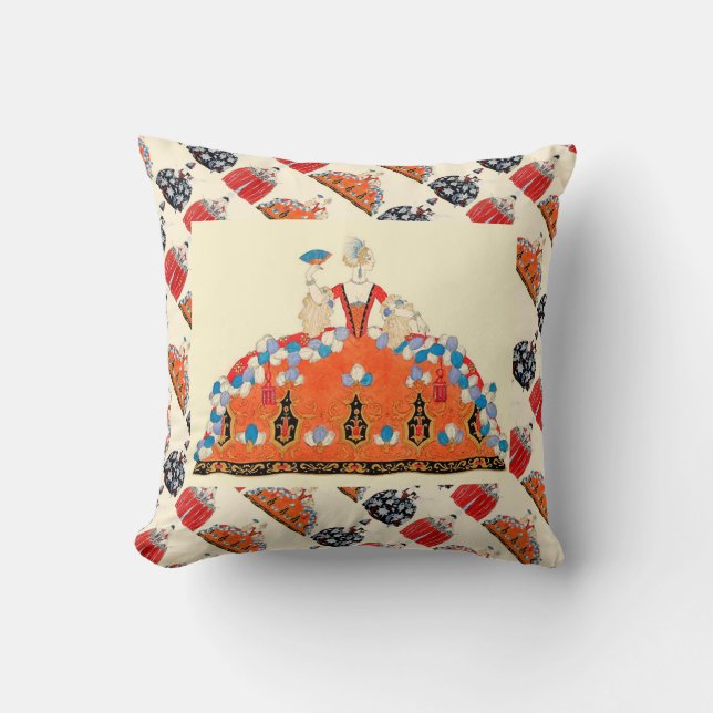 LADY ORANGE ART DECO FASHION COSTUME DESIGNER THROW PILLOW (Front)