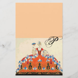 LADY ORANGE FASHION COSTUME DESIGN MONOGRAM Peach Stationery