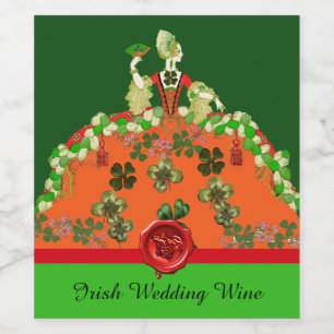 LADY ORANGE,SHAMROCKS Irish Wedding Party Wine Lab Wine Label