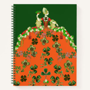 LADY ORANGE,SHAMROCKS St. Patricks Day Green Notebook