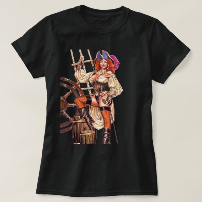 Lady Pirate in Captain Morgan Stance T-Shirt (Design Front)
