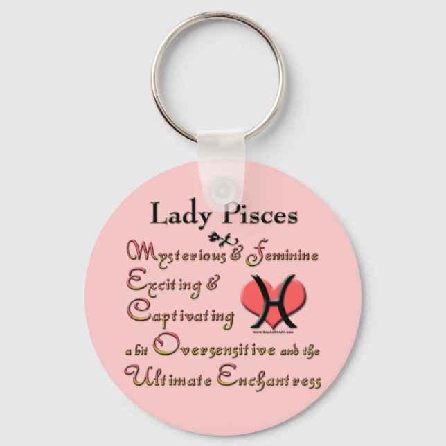 Lady Pisces Zodiac Pink Keychain (Front)