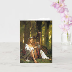 Lady Playing a Harp Card