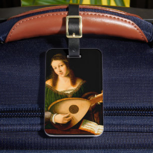 Lady Playing Lute Fine Art Renaissance Painting Luggage Tag