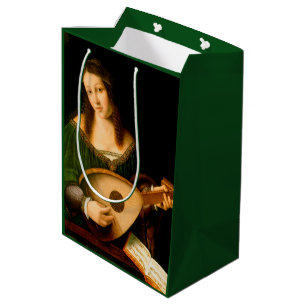 Lady Playing Lute Fine Art Renaissance Painting Medium Gift Bag