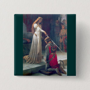 Lady queen knighting knight antique painting 2 inch square button