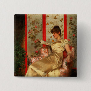 Lady Reading 2 Inch Square Button