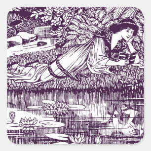 Lady Reading beside a pond Square Sticker