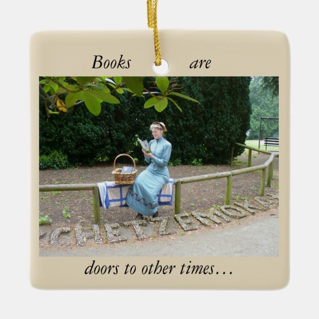 Lady reading ceramic ornament (Front)