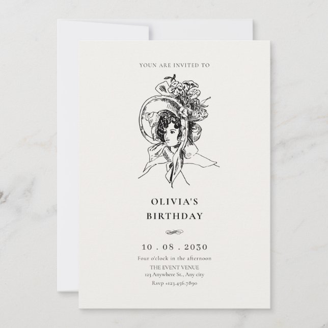 Lady Retro Vintage elegant birthday Invitation (Front)
