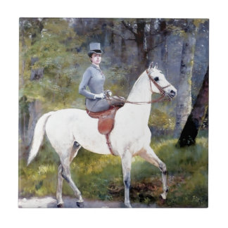 Lady Riding White Horse Painting Tile