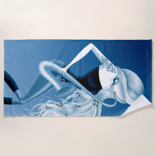 Lady Saxophone Musician  Beach Towel
