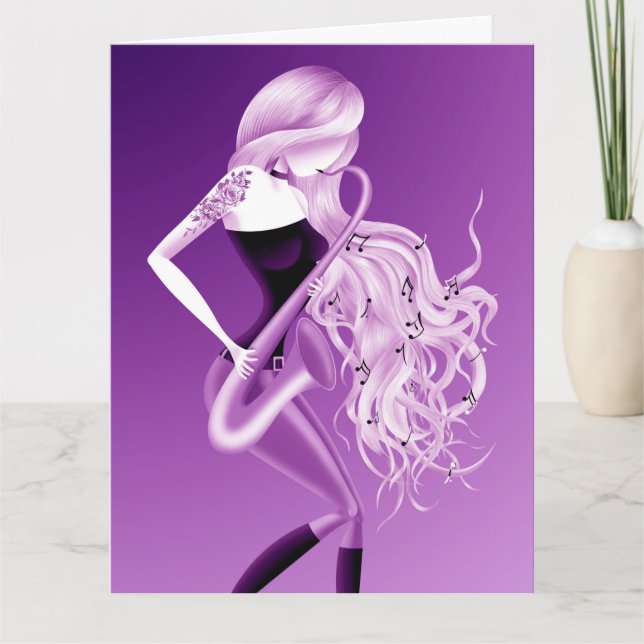 Lady Saxophonist Greetings Card (Front)