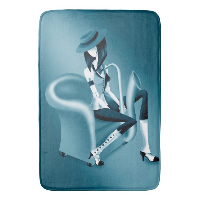 Lady Saxophonist - Jazz-Inspired Bath Mat (Front Vertical)